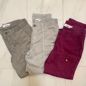 3 Pair of Sonoma Size 8, Cargo Pants, Cranberry, Tan, Khaki, Snap Pockets